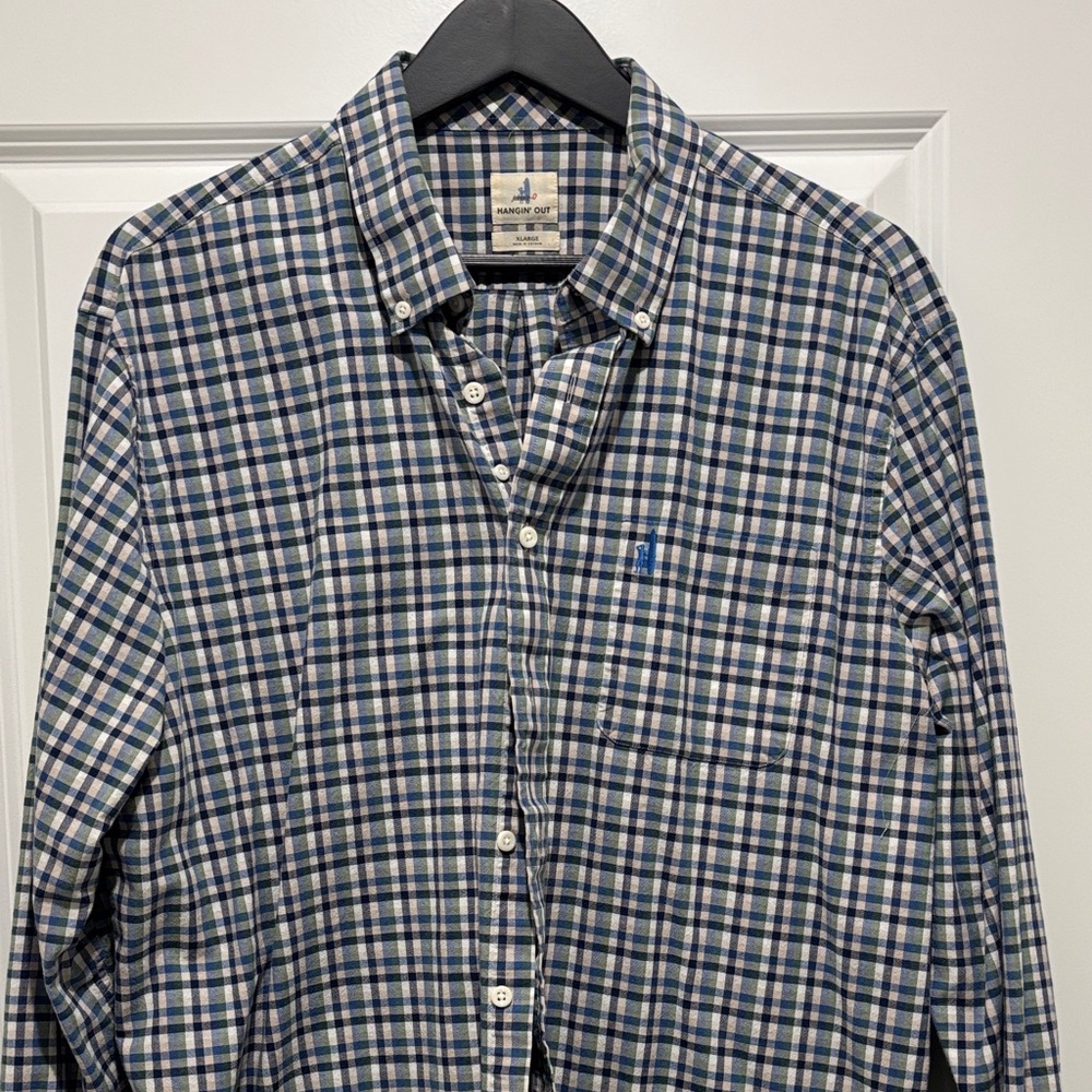 johnnie-O Navy and Cream Checkered Button Down Shirt